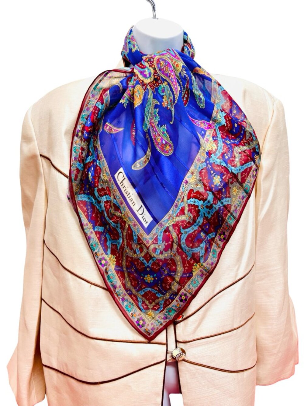 Christian Dior Soft 00% Silk Scarf Chiffon & Satin PurplePaisley Floral 31"(21 - Picture 3 of 14